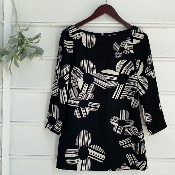 Juicy Couture Pop Art Retro Flower Power Mini Dress‎ Black / White size 0 - Picture 2 of 11